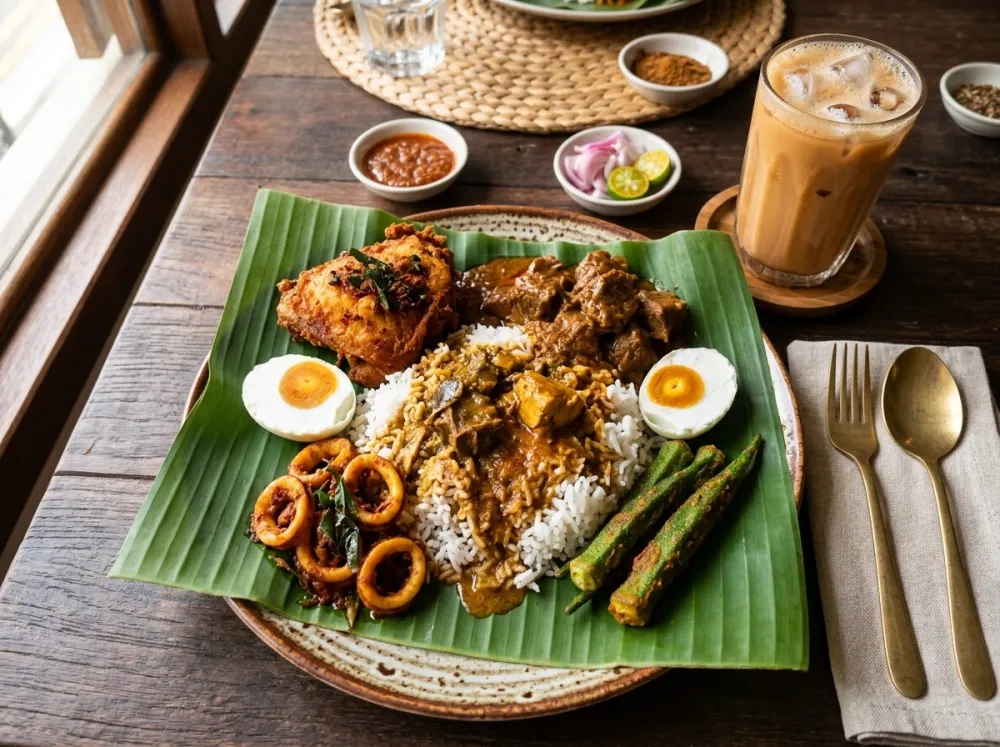 Signature Nasi Kandar Feast with Crispy Ayam Berempah & Kuah Campur