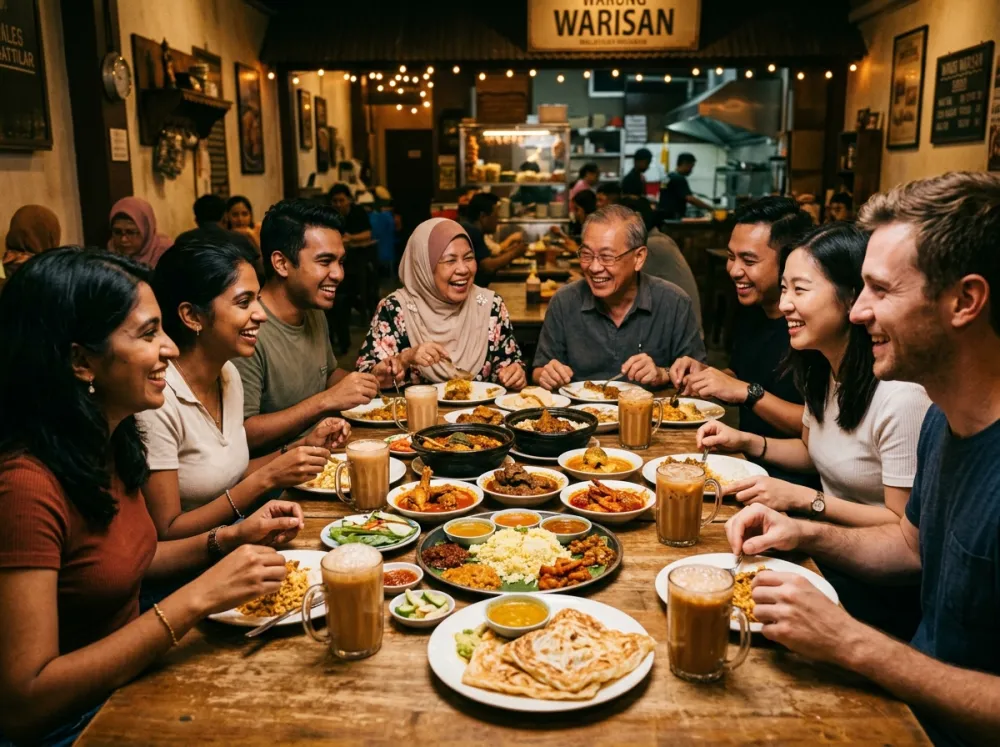 Guests Sharing Communal Malaysian Feasts & Joyful Moments